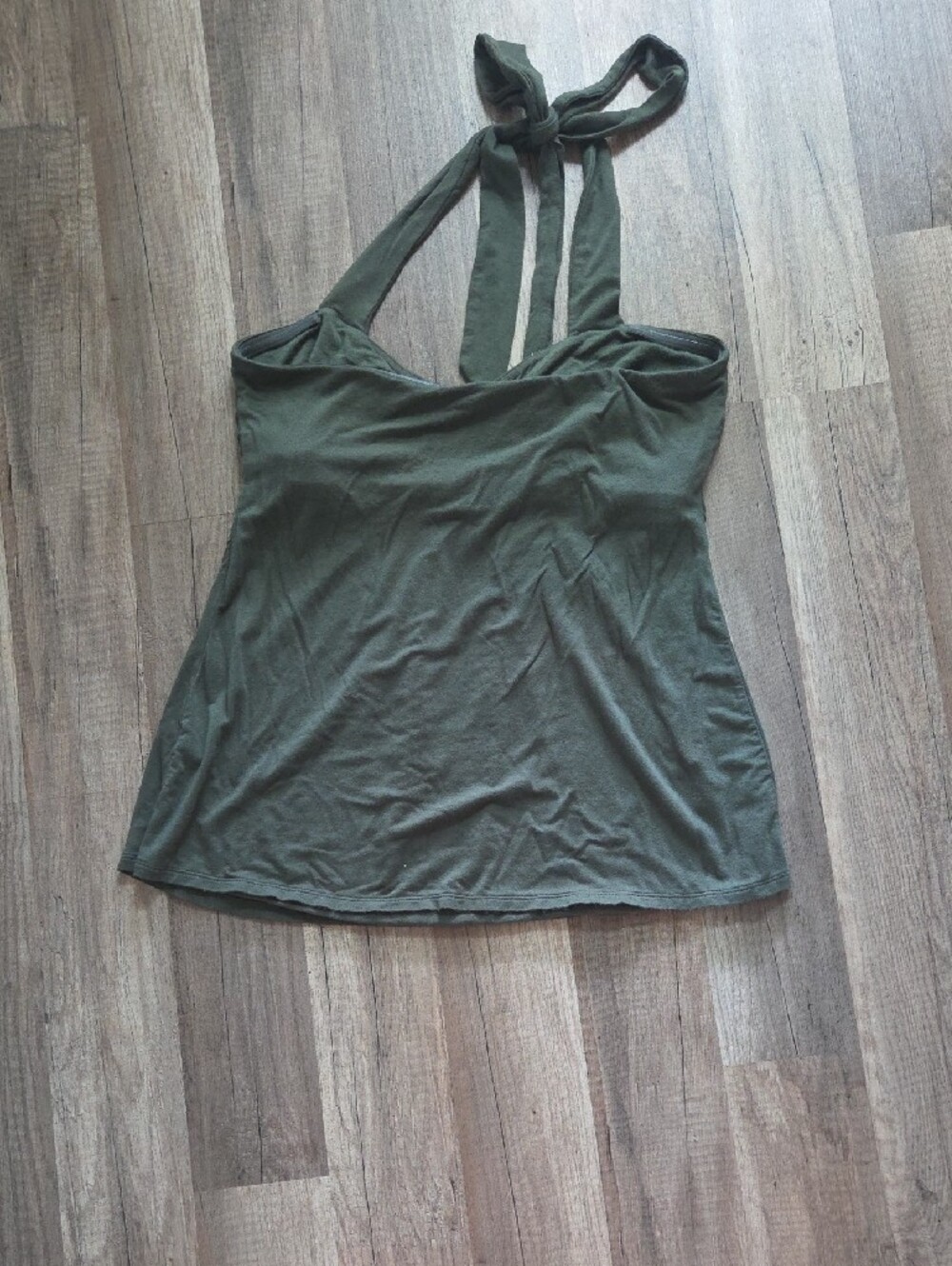 White House Black Market Olive Green Jeweled Halter Tank Y2k - Picture 6 of 7